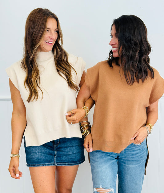 Mock Neck Hi-Lo Sleeveless Sweater Top (Reg.)-2 Colors
