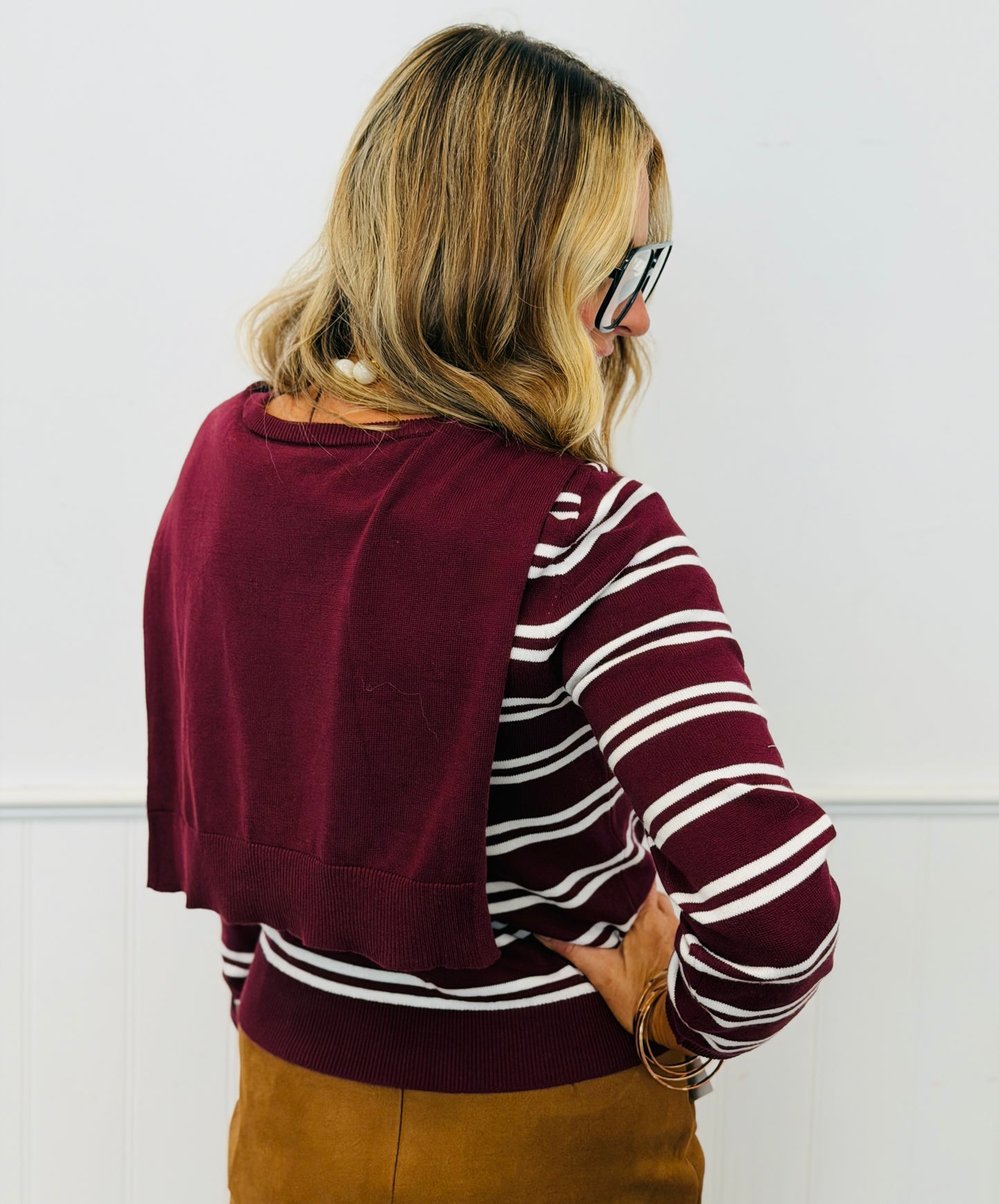 Burgundy Striped Sweater (Reg. and Plus)