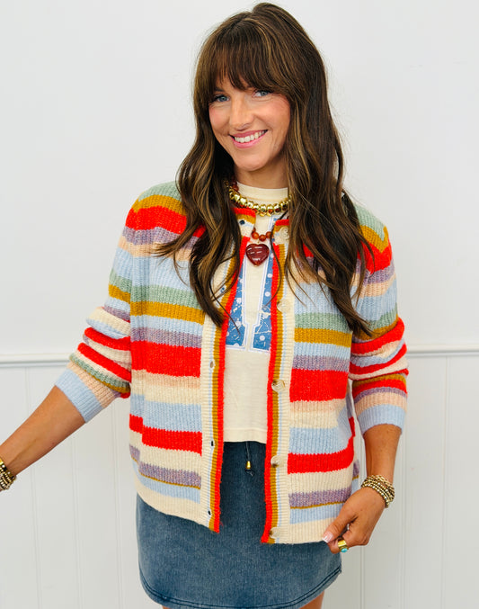 Orange Multi Striped Sweater Cardigan (Reg.)