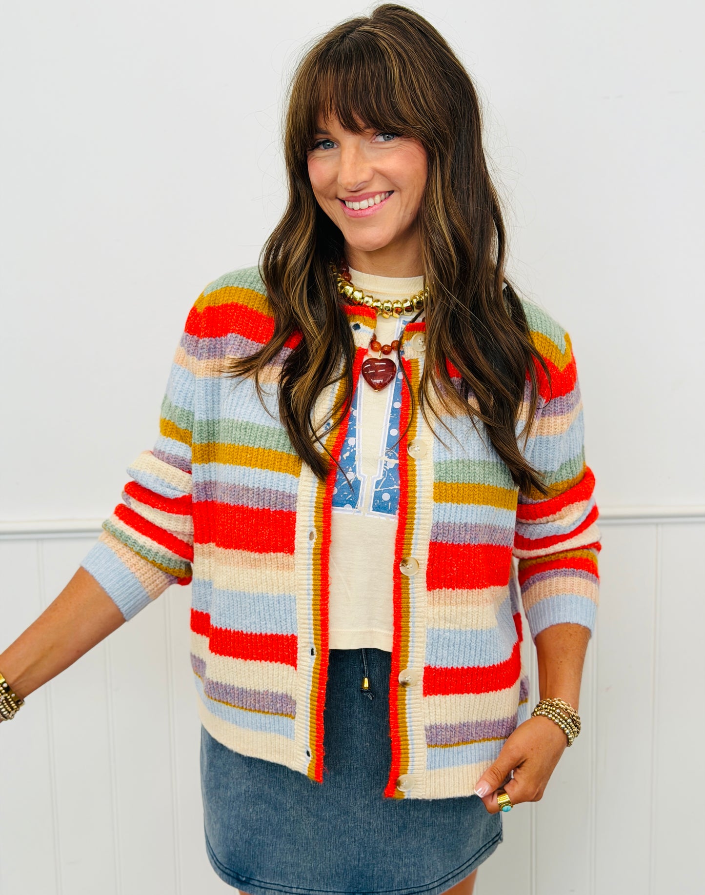 Orange Multi Striped Sweater Cardigan (Reg.)