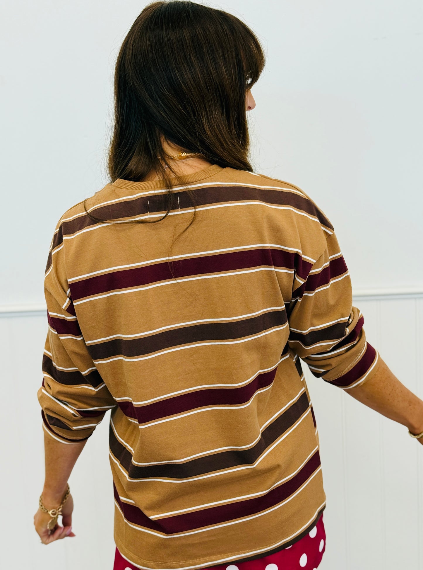 Camel Multi Long Sleeve Stripe Top (Reg & Plus)