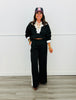 Black Half Zip Sweatshirt & Pants Set (Reg & Plus)