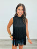 Fringe Suede Mock Neck Top (Reg.)-2 Colors