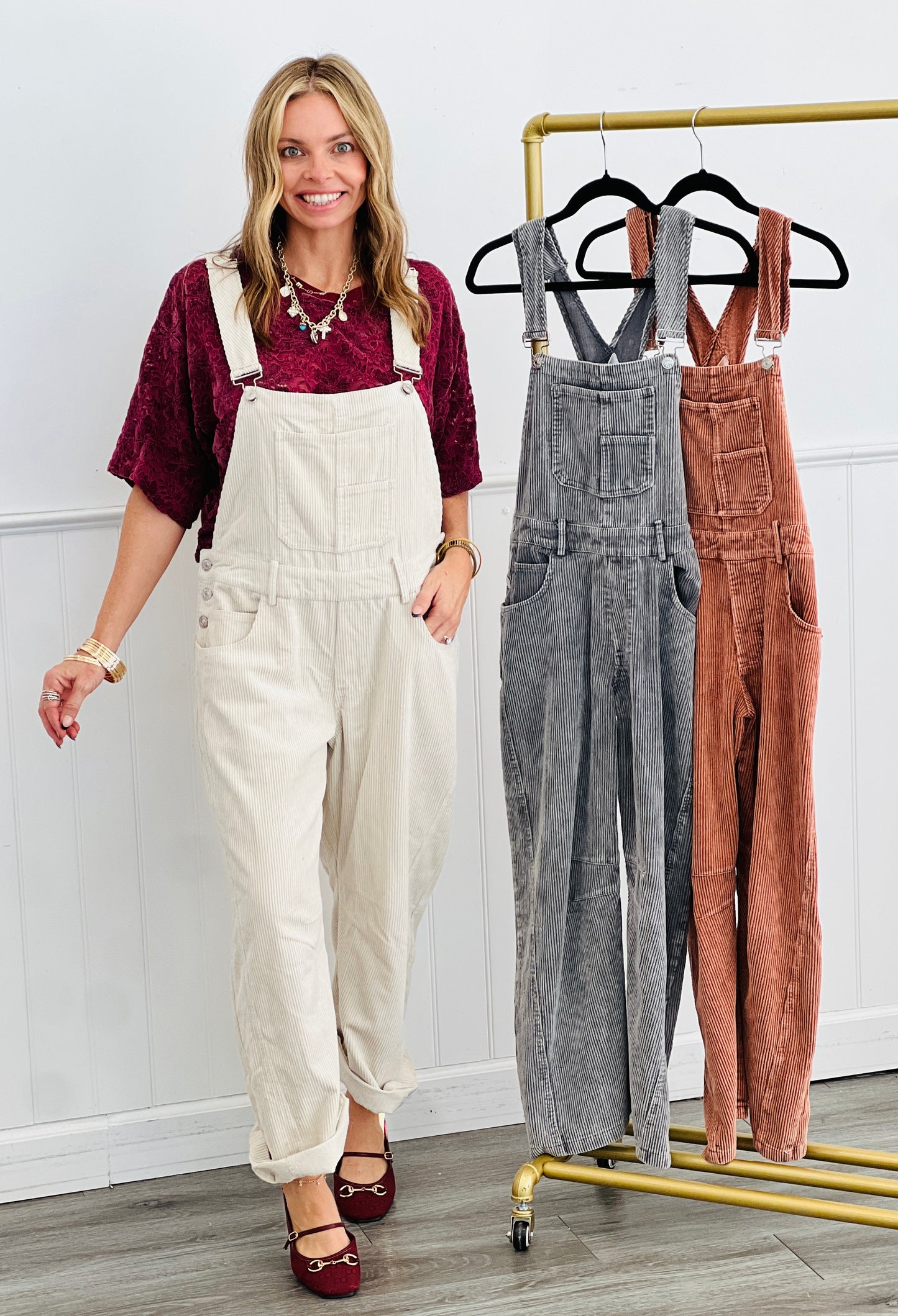 Corduroy Delight Barrel Leg Overalls (Reg.)-3 Colors
