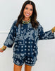 Navy Bandana Paisley Print Henley Top & Shorts Set (Reg.)