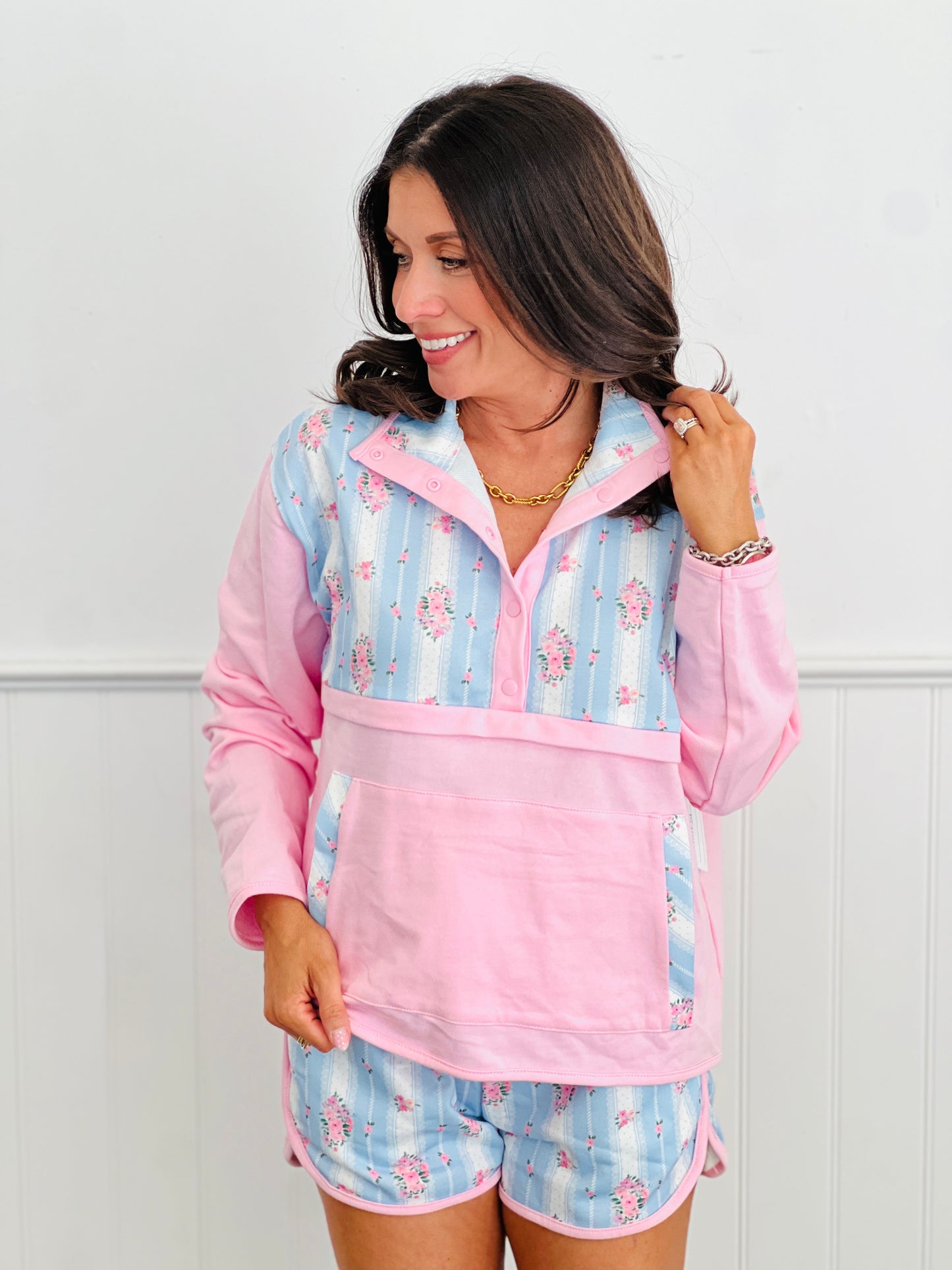 Pink/Blue Anorak Sweatshirt & Shorts Set (Reg.)