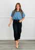 Light Denim Bubble Hem Top (Reg.)