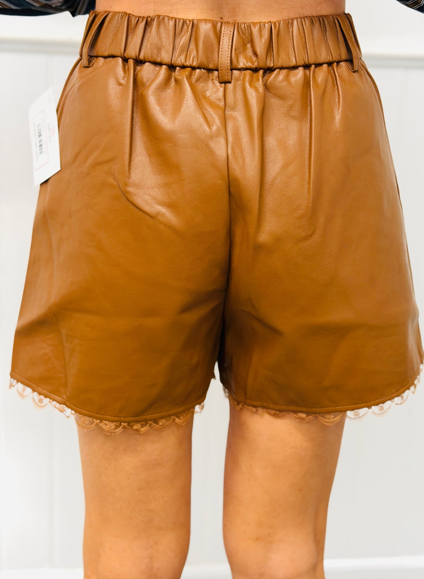 Leatherette Embroidered Lace Trim Shorts (Reg & Plus) - 2 Colors