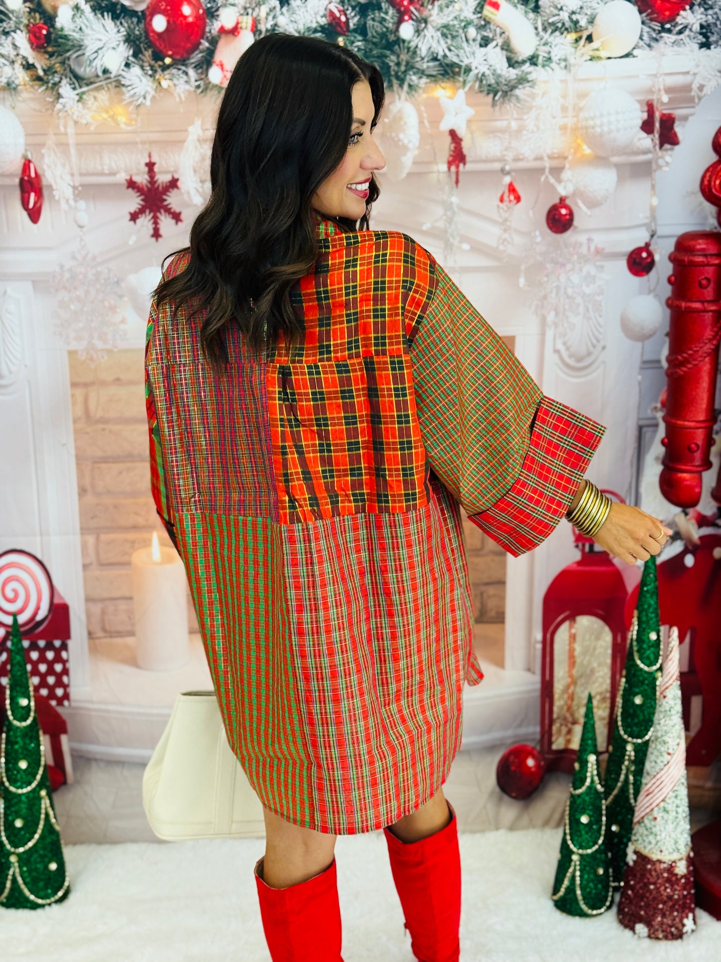 Queen Of Sparkles Plaid Sequin Card Logo Tunic Top (Reg. & Plus)