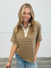 Mocha Stiped Contrast Collar Top  (Reg.)