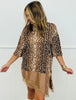Camel Deer Print Asymmetrical Lace Hem Top (Reg.)