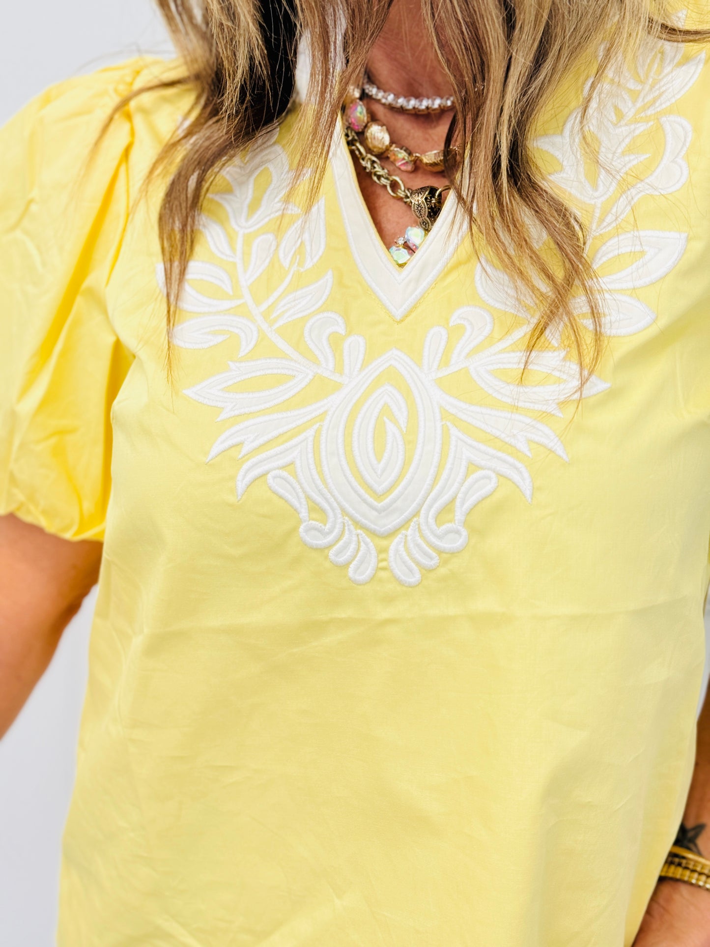 Yellow Baroque Applique Top (Reg.)