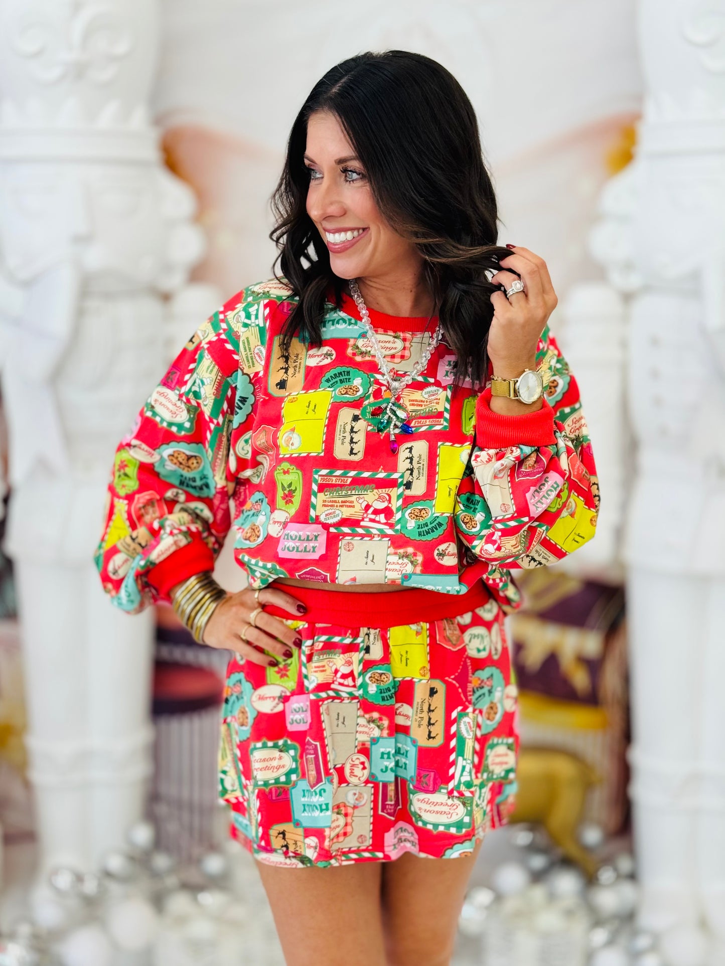 Christmas Print Sweatshirt & Shorts Set (Reg.)