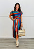 Teal/Maroon Stripe Satin Top (Reg. and Plus)