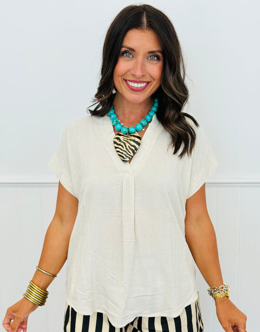 Natural Back Button Down Blouse (Reg & Plus)
