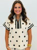 Oatmeal Polka Dot Half Zip Short Sleeve Top (Reg.)