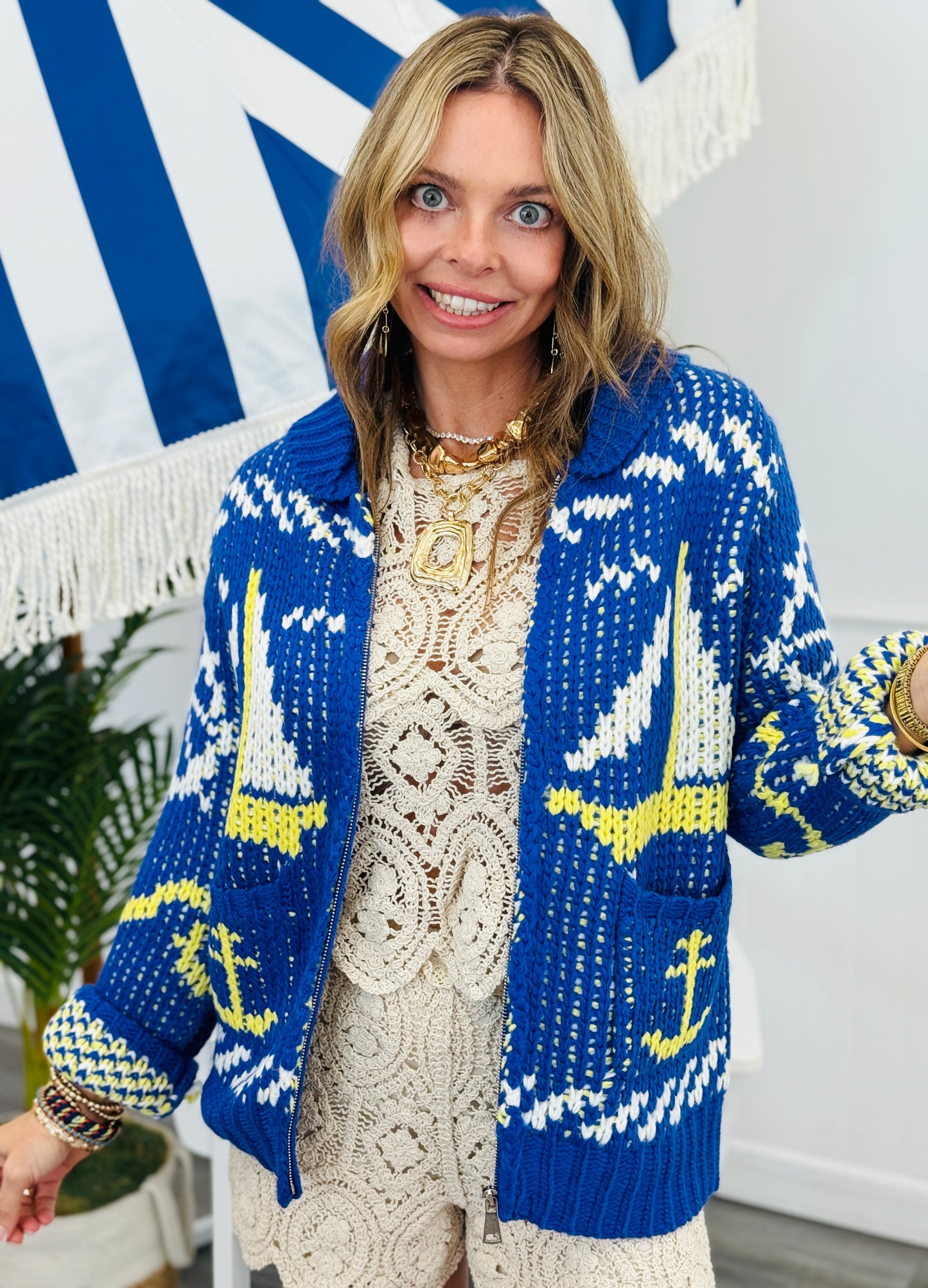 Blue Sailboat Knit Cardigan (Reg.)