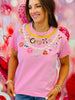 Queen Of Sparkles Pink Pearl & V Day Charm Necklace Tee (Reg. & Plus)