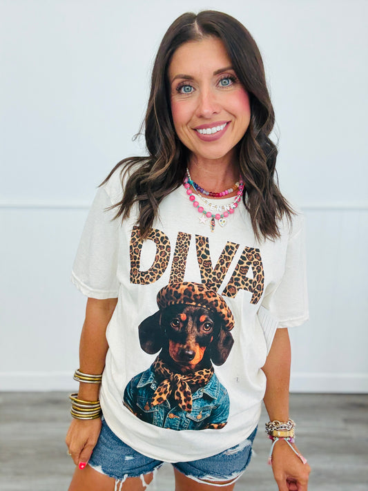 Diva Dachshund Leopard Tee (Reg. and Plus)