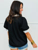 Tiny Dot Contrast Puff Sleeve Top (Reg.) - 2 Colors