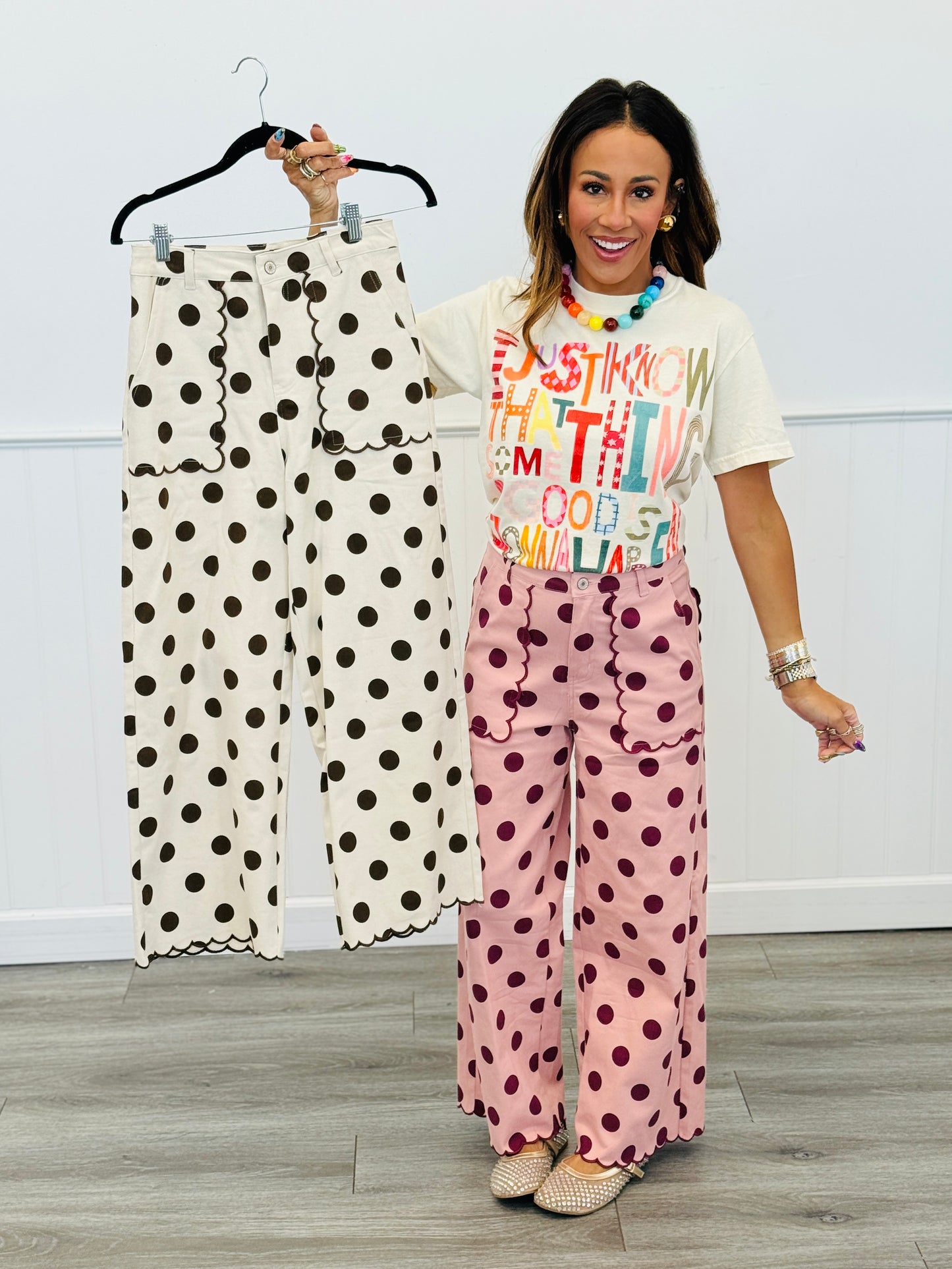 Polka Dot Scallop Trim Pants (Reg.) - 2 Colors