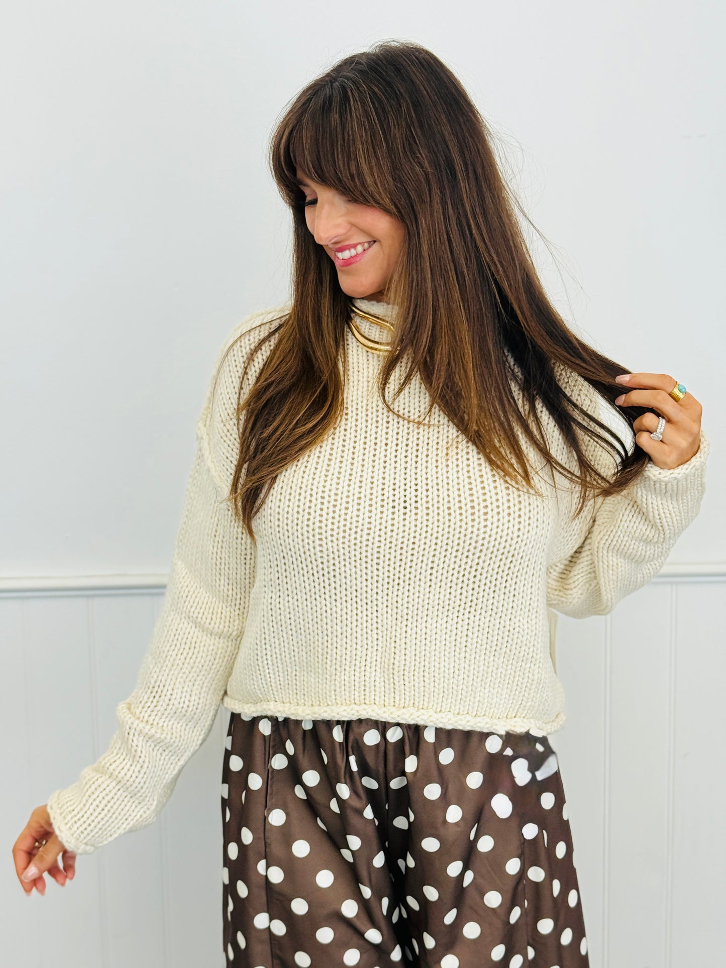 Rolled Collar Loose Knit Sweater Top (Reg.) - 4 Colors