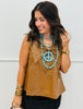 Brown Faux Leather Lace Trim Collar Blouse (Reg.)
