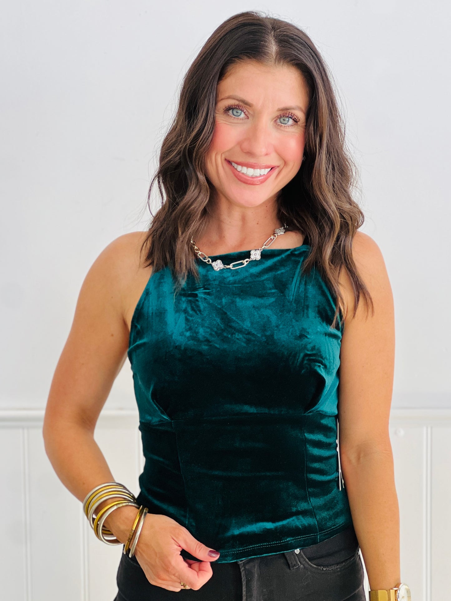 Velvet Back Tie Sleeveless Top (Reg.)-4 Colors