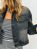 Black Denim Rhinestone Button Up Jacket (Reg. and Plus)