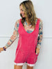 Red V-Neck Pocket Detail Romper (Reg.)