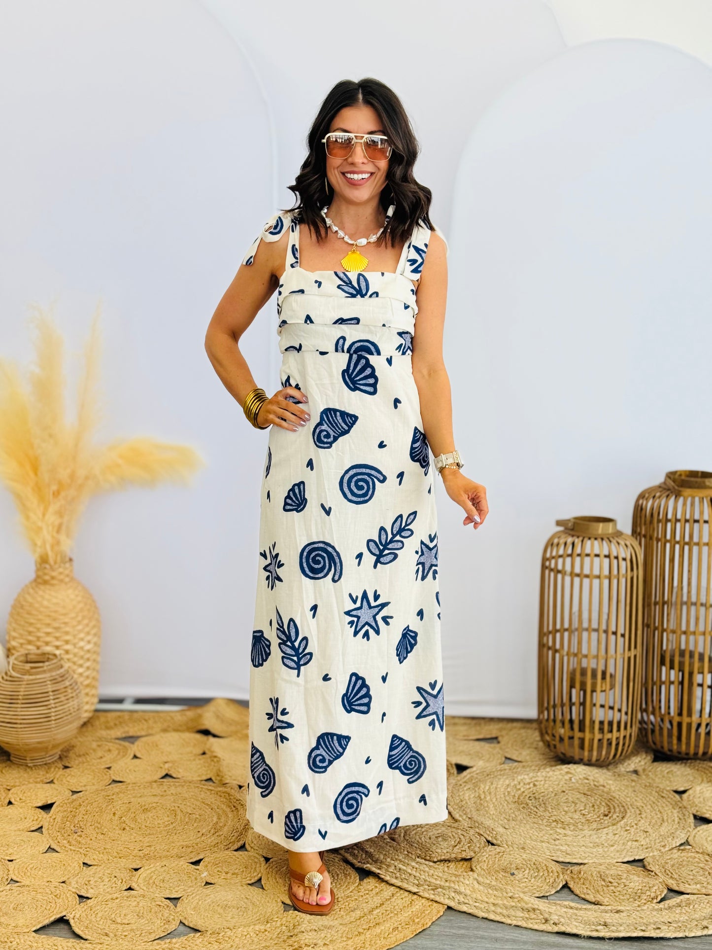 White Stars & Seashells Maxi Dress (Reg)