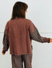 Washed Brown Striped Sweatshirt & Pants Set (Reg & Plus)