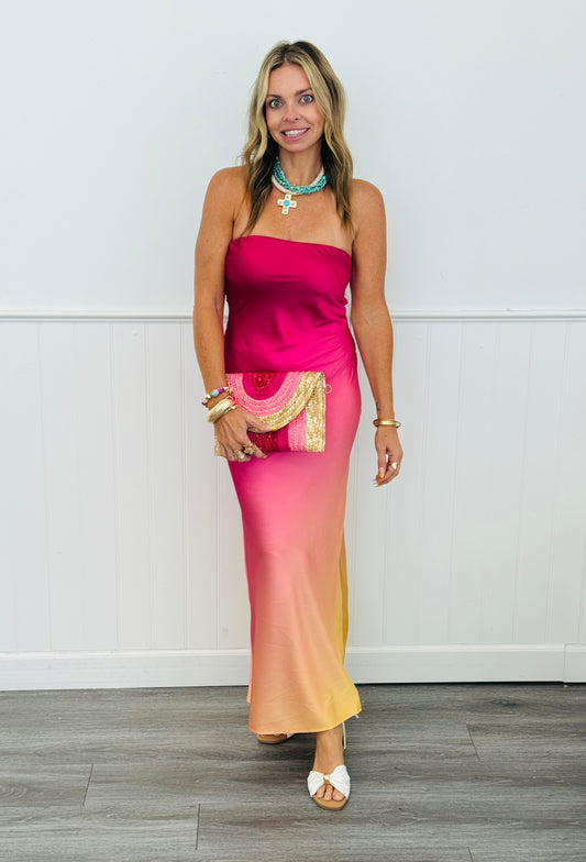 Pink Ombre Strapless Maxi Dress (Reg.)