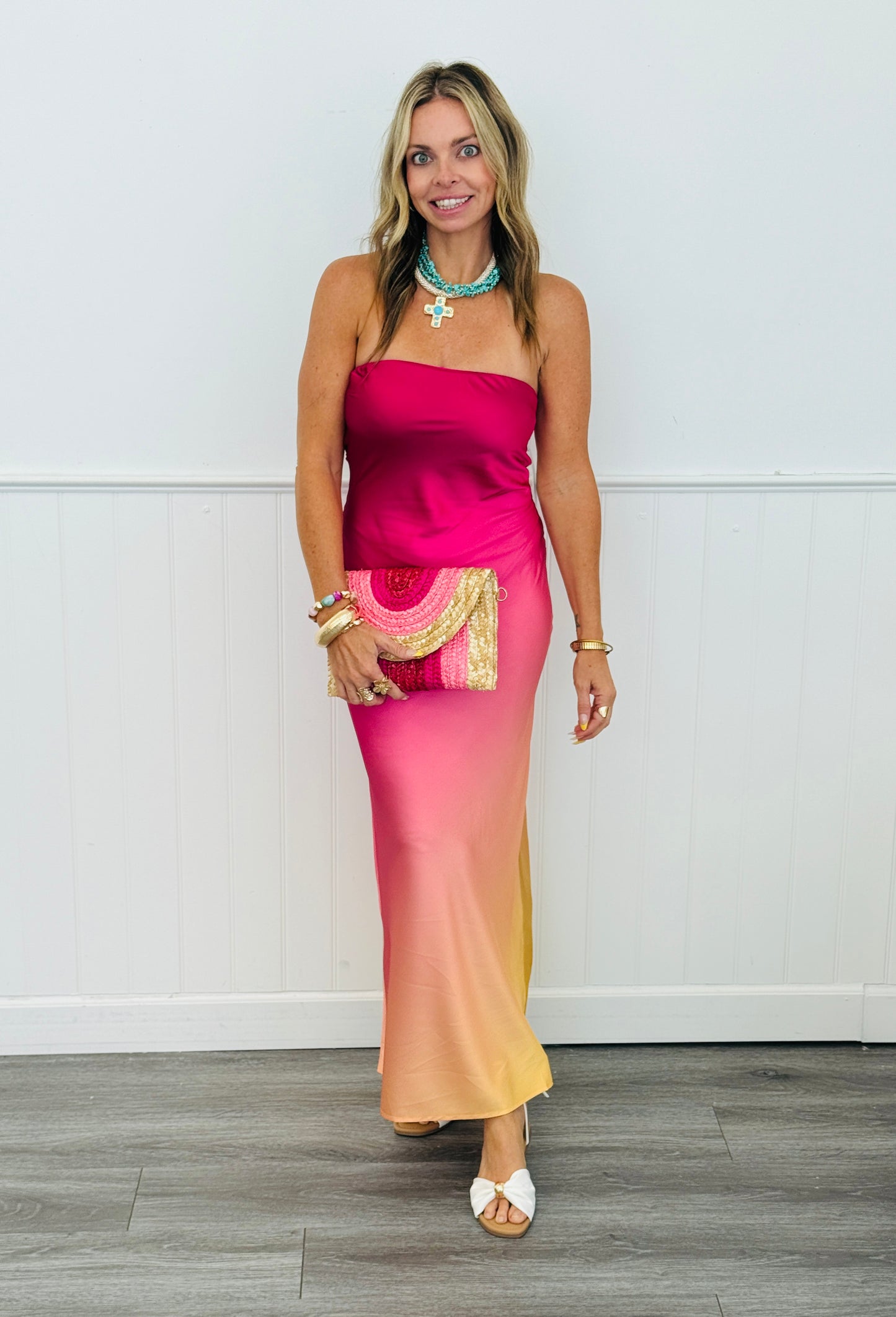 Pink Ombre Strapless Maxi Dress (Reg.)