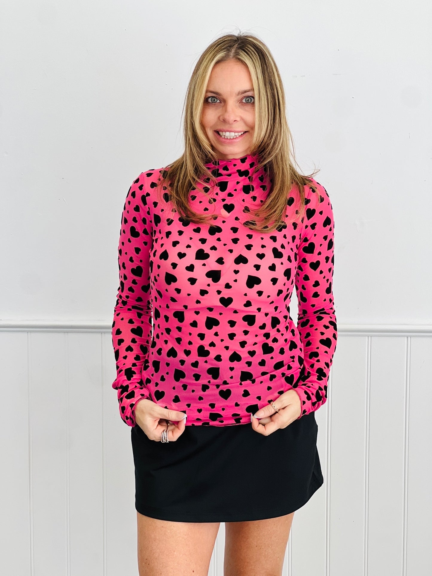 Hot Pink Velvet Heart Mesh Top (Reg. & Plus)