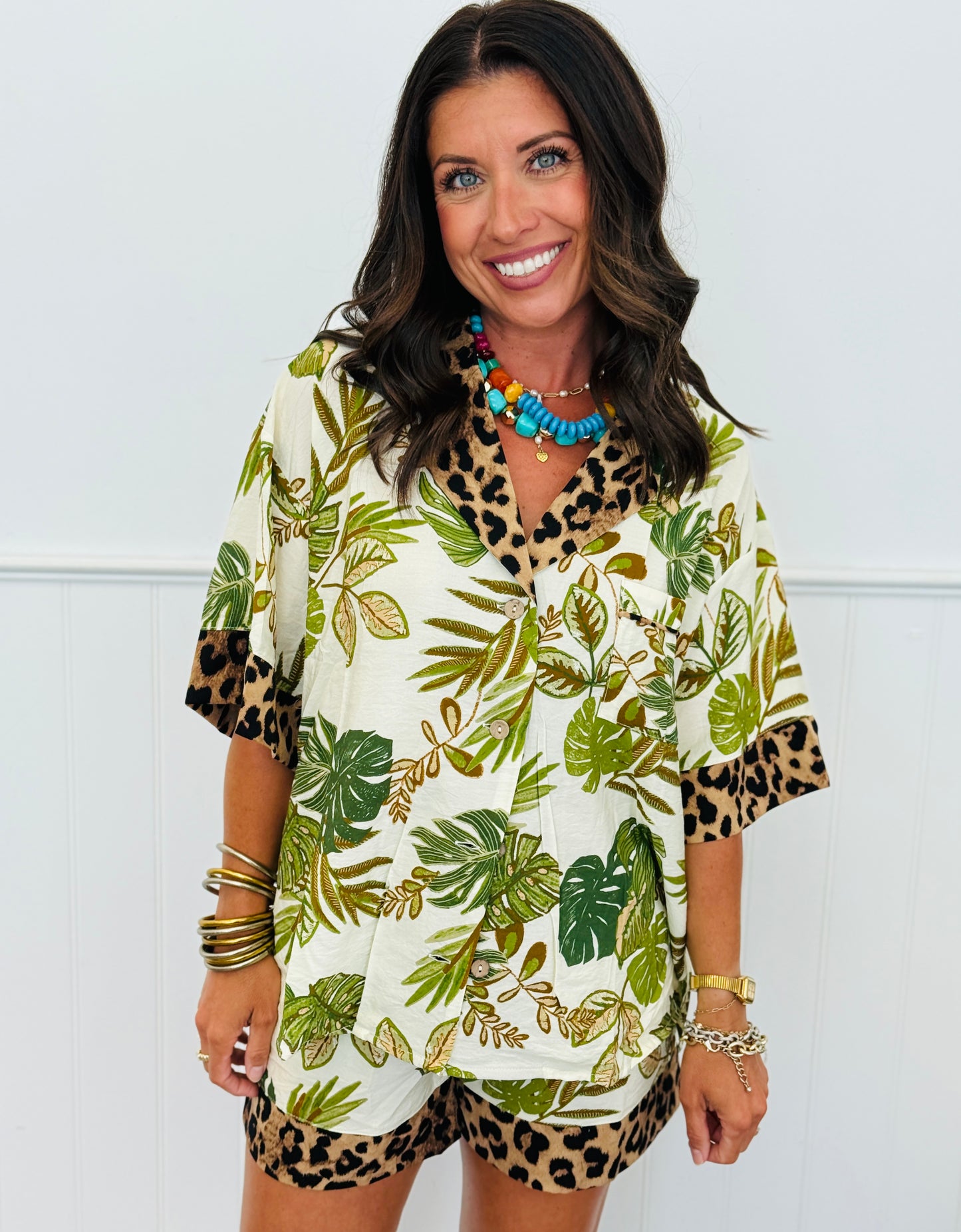 Mixed Print Matching Top & Shorts Set (Reg. & Plus)