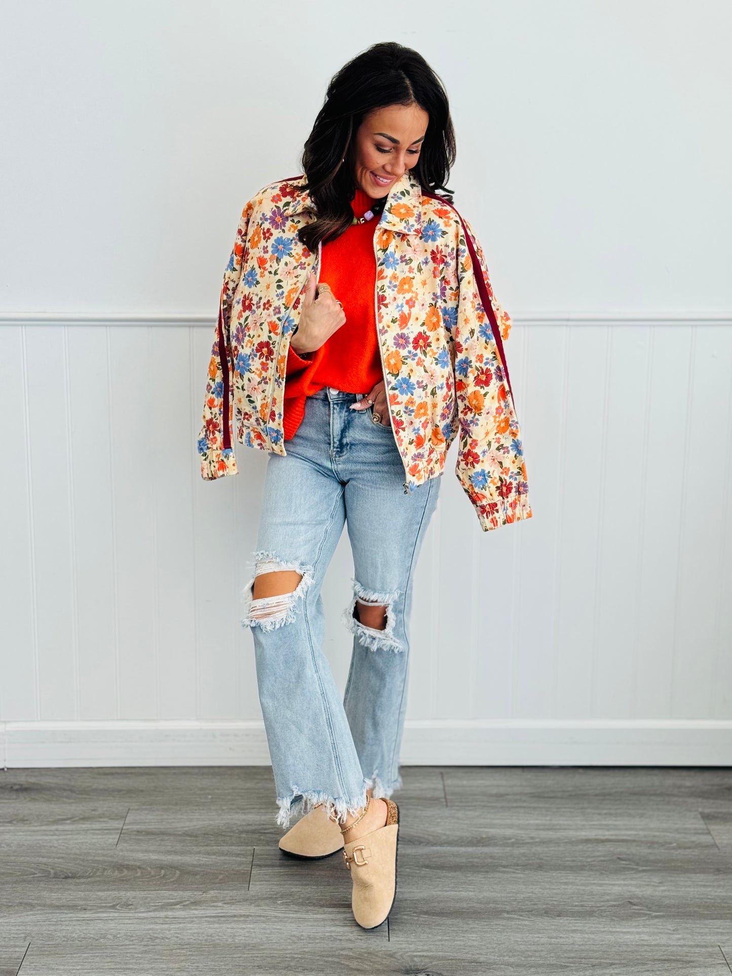 Floral Zip Up Jacket (Reg. and Plus)