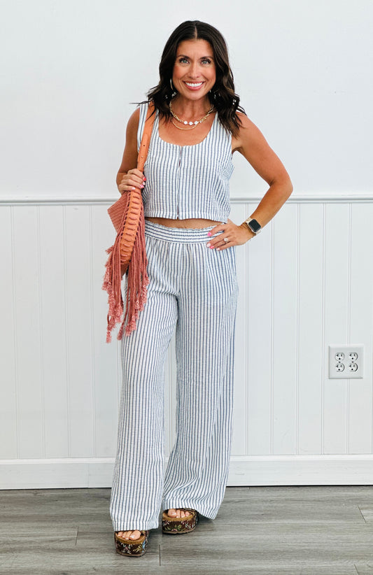 Blue Sleeveless Striped Top & Lounge Pants Set (Reg.)