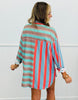 Mint Green Color Block Striped Shirt (Reg & Plus)