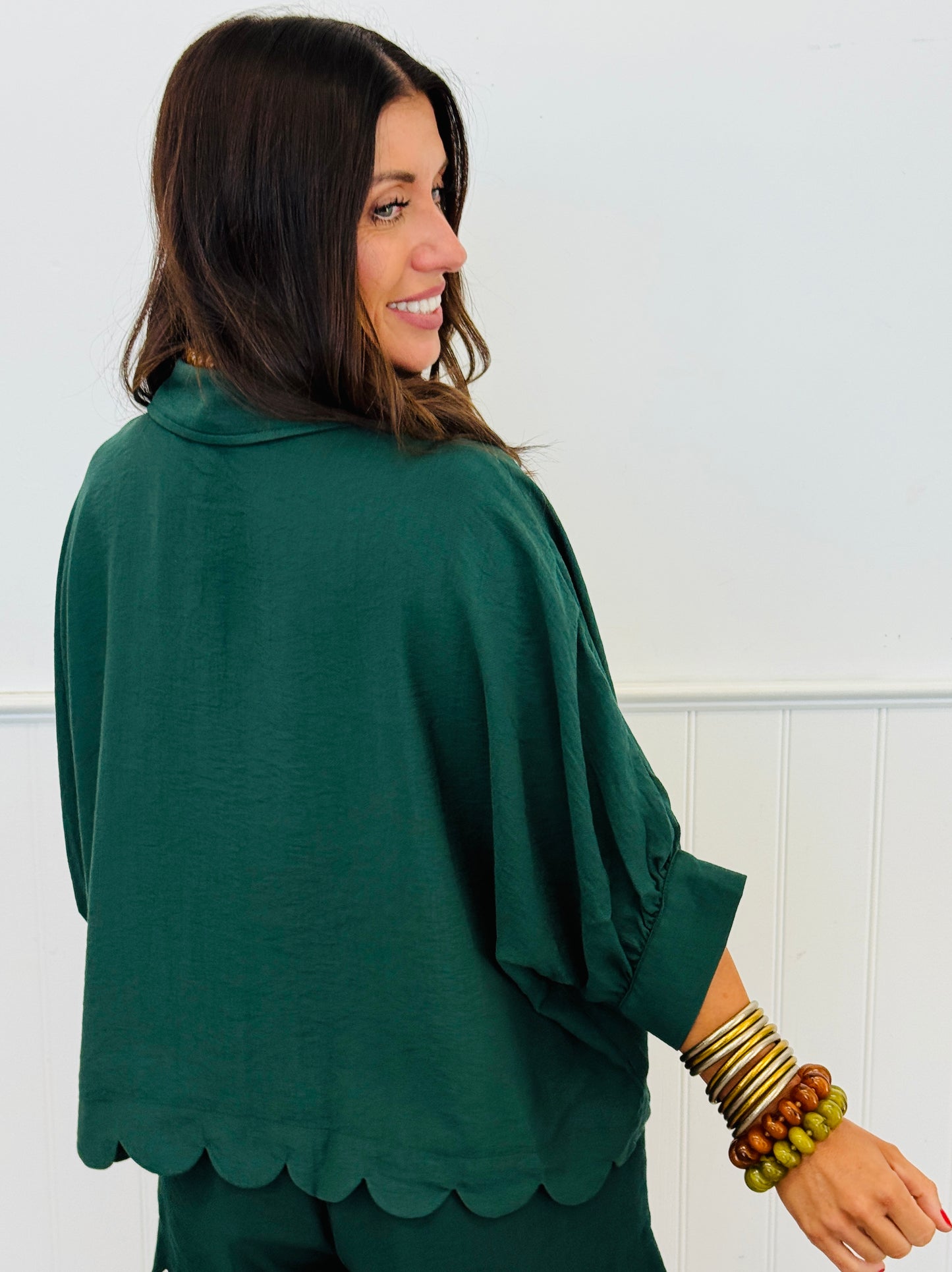 Scallop Hem Half Sleeve Blouse (Reg.) - 4 Colors
