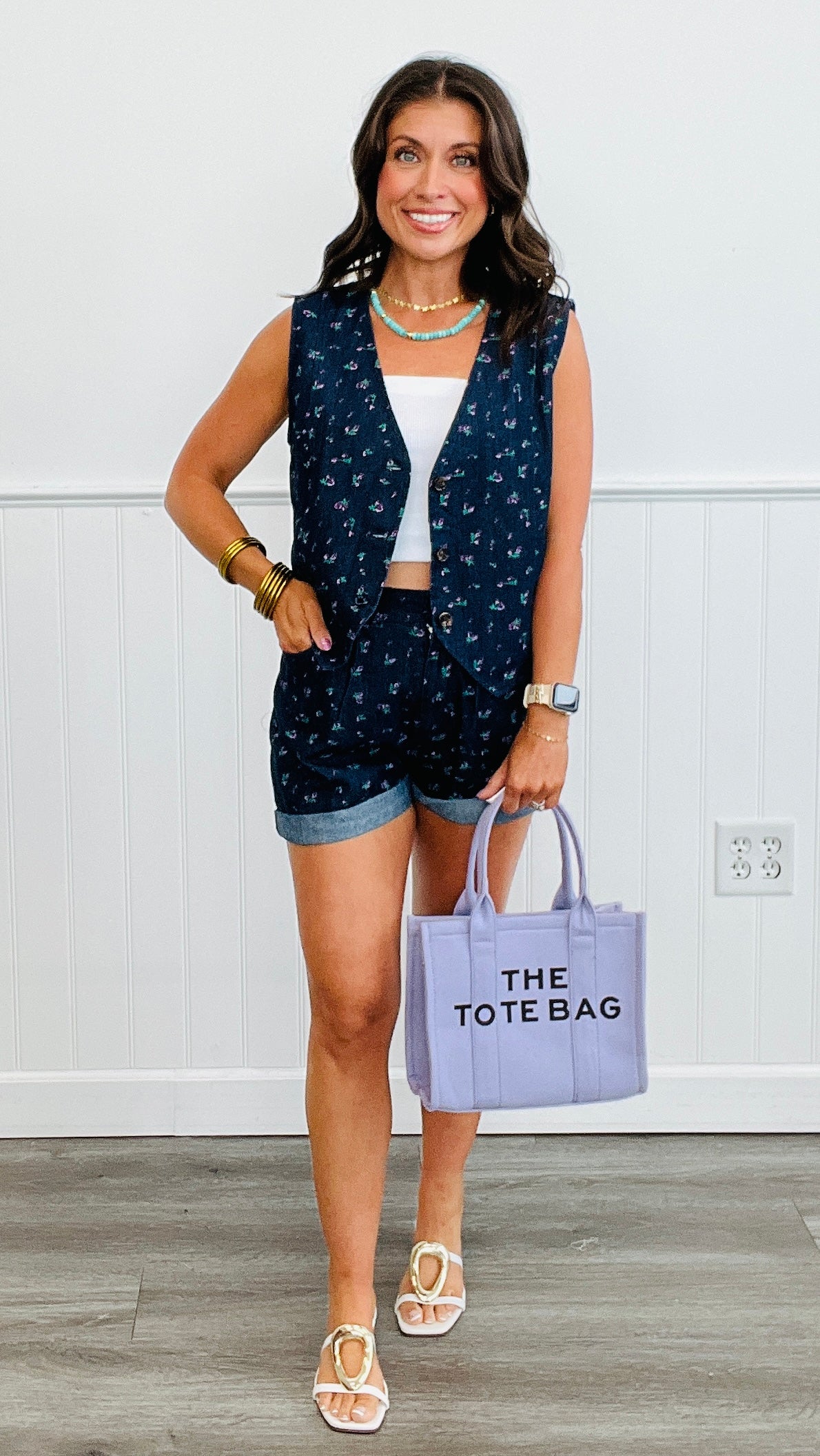 Dark Denim Floral Print Shorts (Reg & Plus)