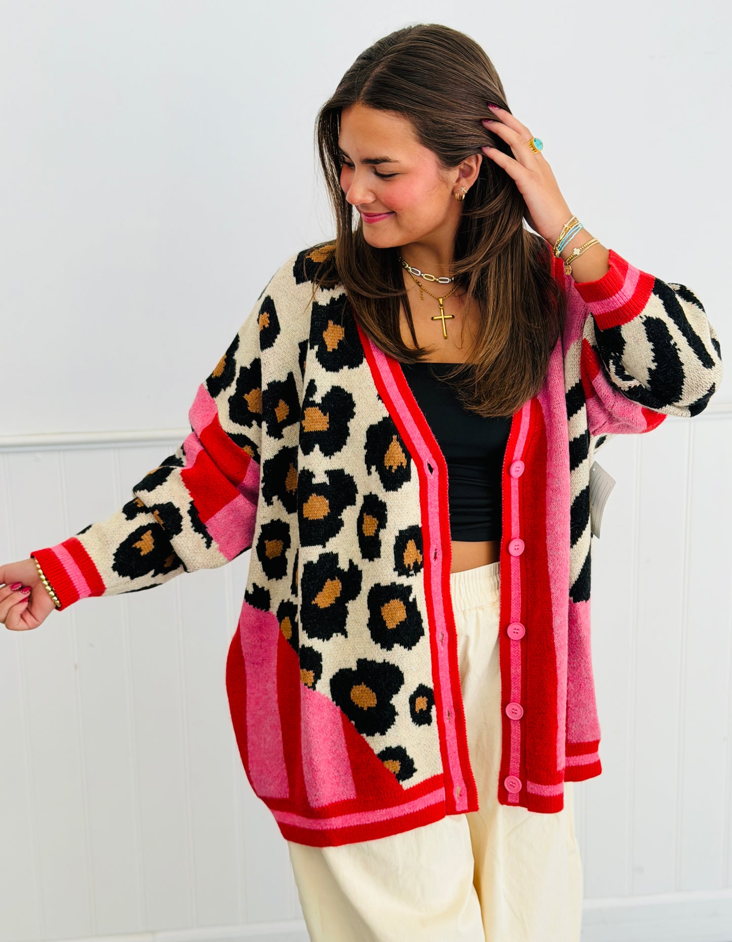 Pink/Red Leopard & Zebra Sweater Cardigan (Reg & Plus)