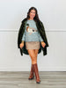 Olive Velvet Quilted Longline Jacket (Reg. and Plus)