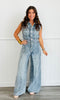 Washed Denim Wide Leg Jumpsuit (Reg)