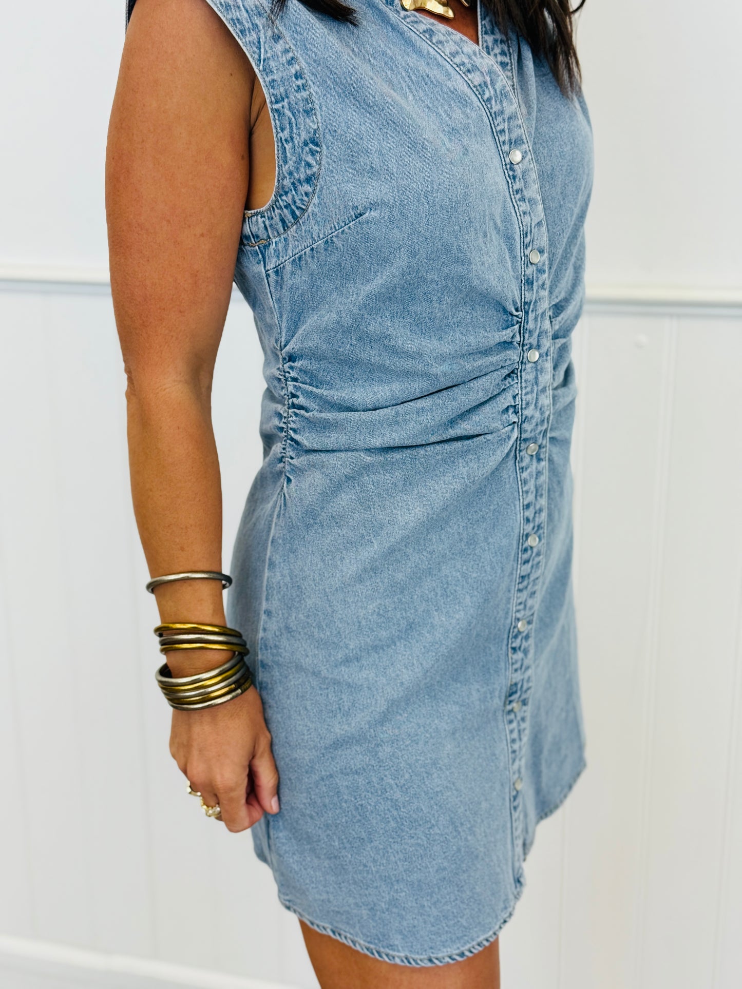Lt. Denim V-Neck Button Down Mini Dress (Reg. and Plus)