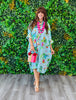 POL Aqua Multi Floral & Contrast Stripe Midi Dress (OS)