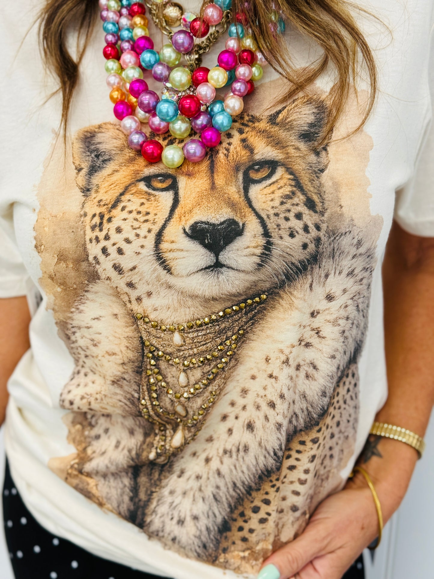 Leopard Fur Coat Bling Tee (Reg. and Plus)