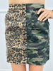 Camo/Leopard Blocked Print Mini Skirt (Reg. and Plus)