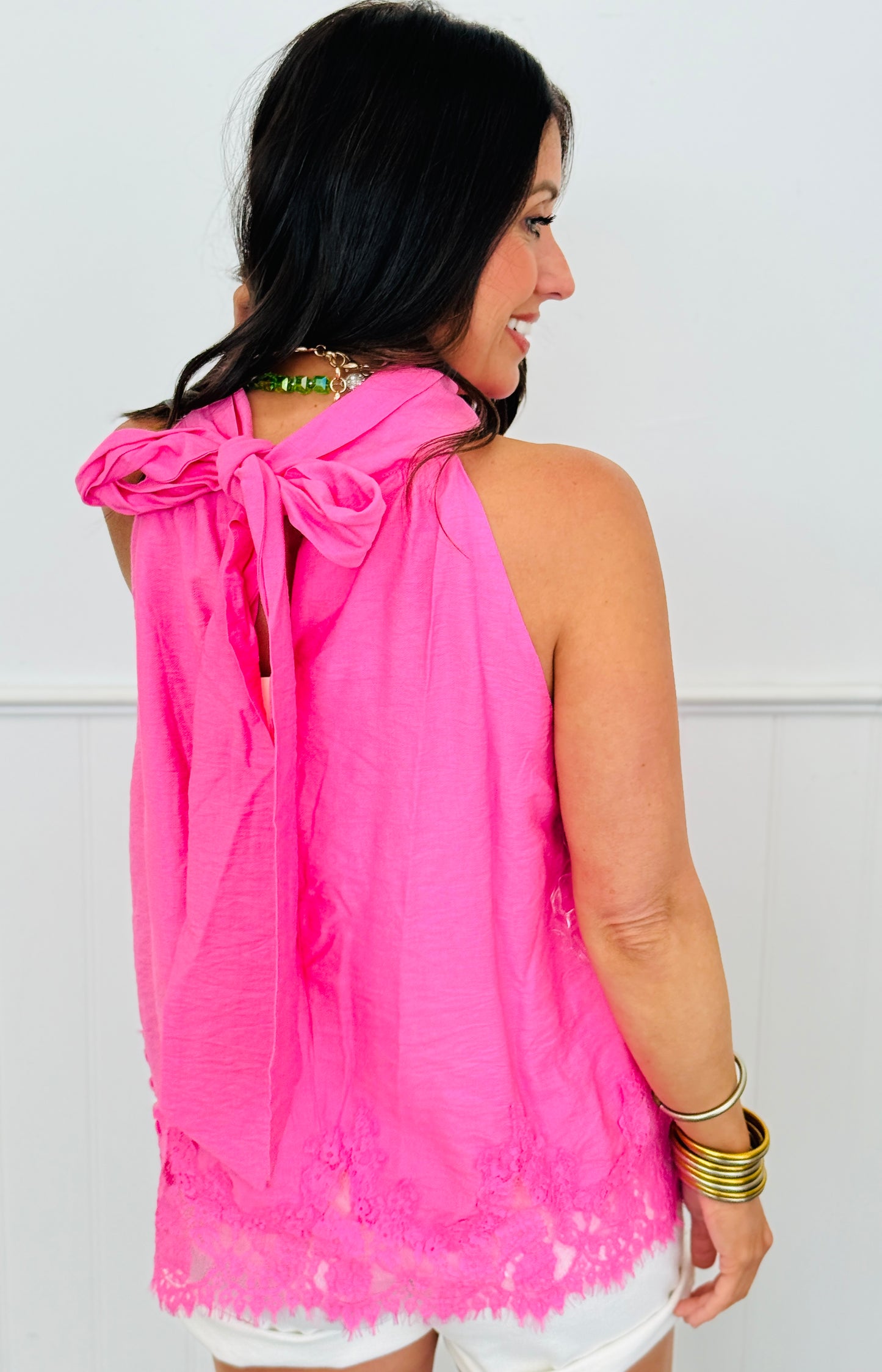 Back Trailing Tie Sleeveless Blouse (Reg.)-2 Colors