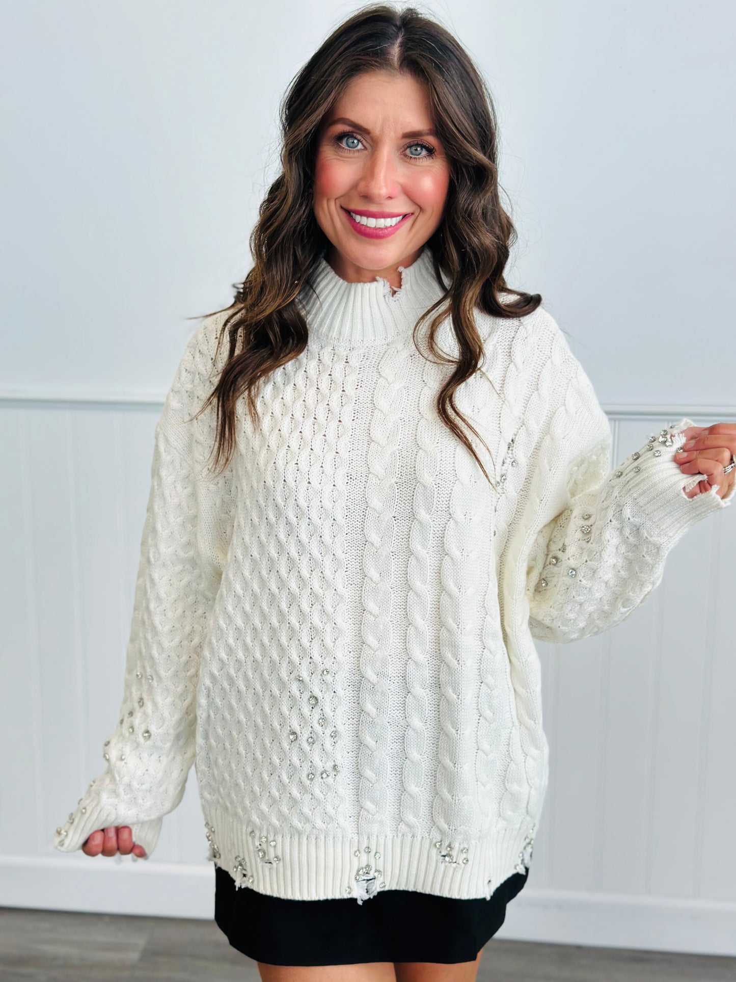 Knit Rhinestone Distressed Sweater (Reg.)- 2 Colors